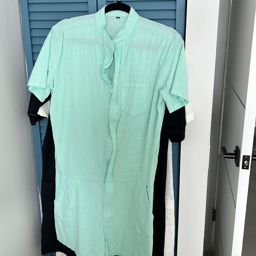 Male Romper Mint Green Zippered Size Medium